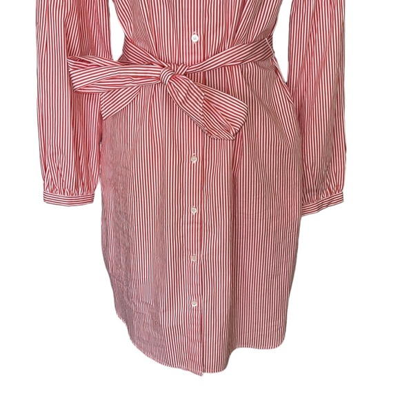 J. McLaughlin Millbury Orange White Striped Tie Waist Shirtdress Midi Dress - M - Picture 7 of 16